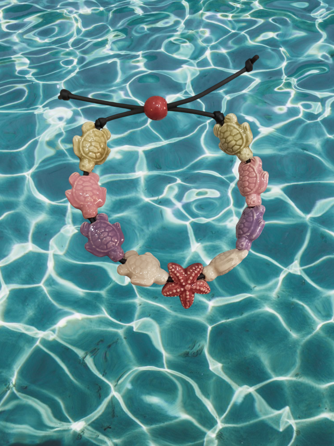Bracciale tartarughe in ceramica colore beige,rosa chiaro,lilla,bianco avorio stella bordeaux.