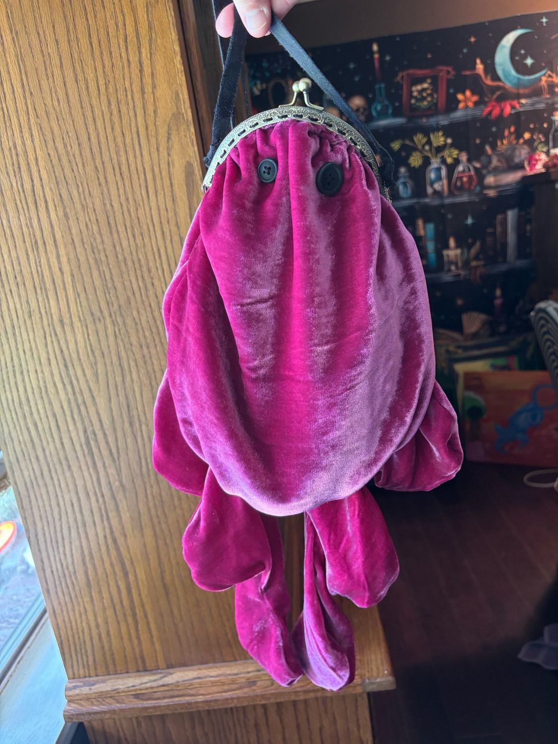 Hot Pink Velvet Frog Purse -Chartreuse Inside. Large Size Made To Order.