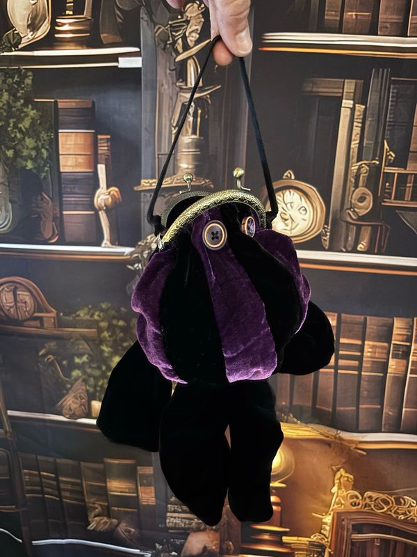 Black And Purple Stripe Velvet Frog Coin Purse, 3 1/2 Inch Clasp made to order