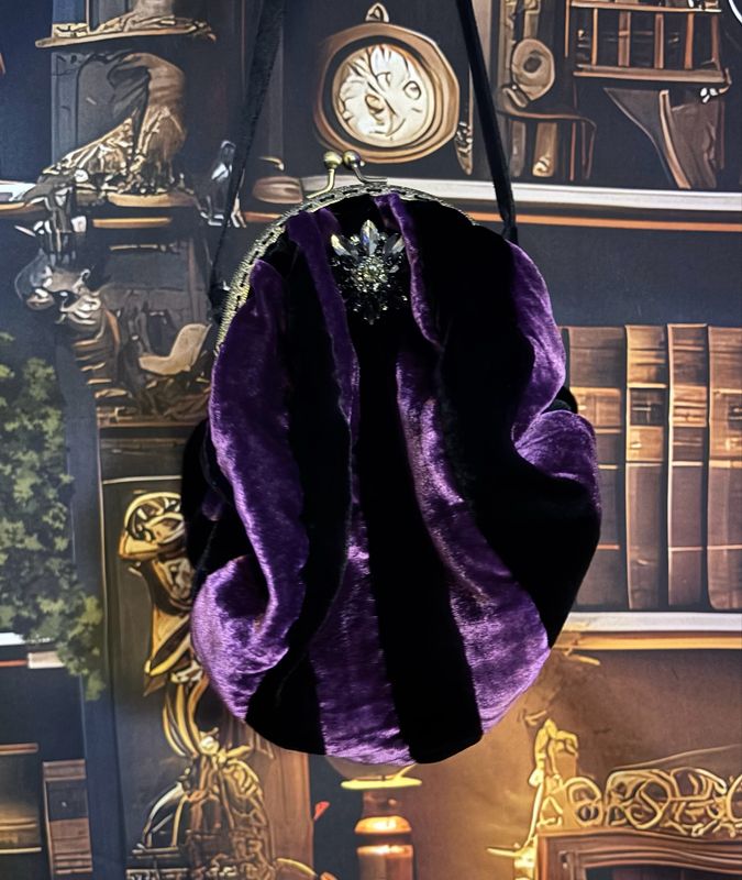 Purple And Black Velvet Striped Bag 6 Inch Clasp Made To Order