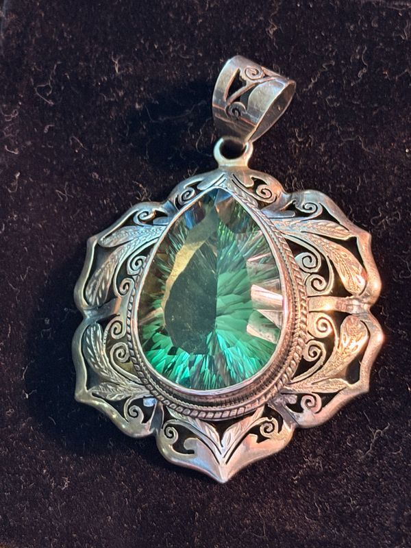 Silver And Green Amethyst Pendant