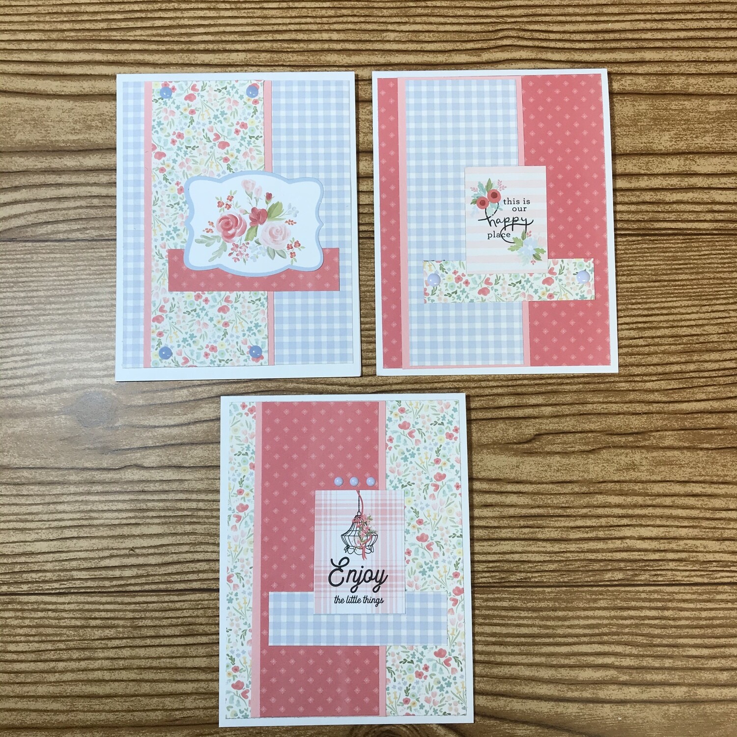 Friendship card set floral pink &amp; blue