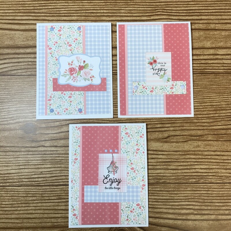 Friendship card set floral pink &amp; blue