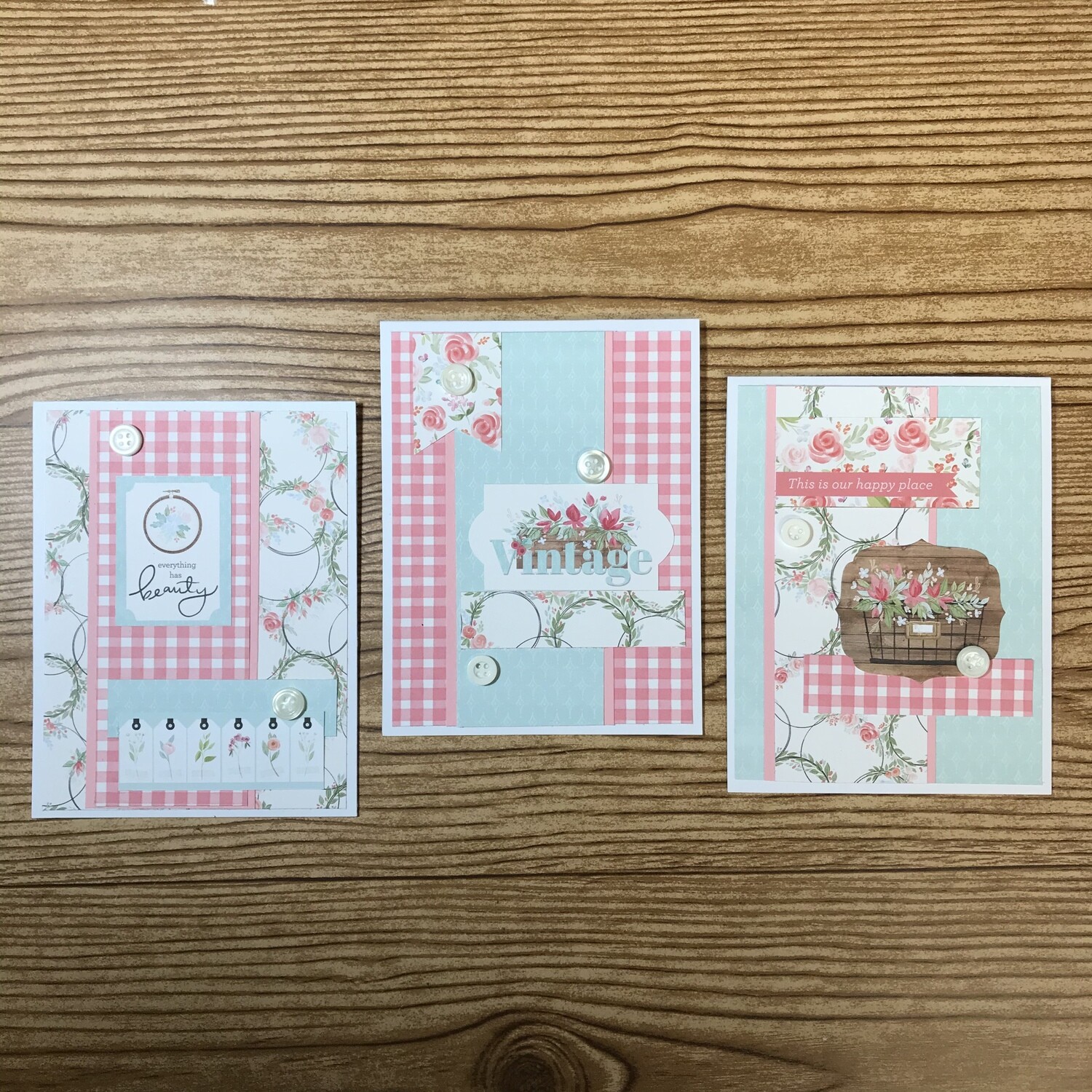 Friendship card set vintage green and pink