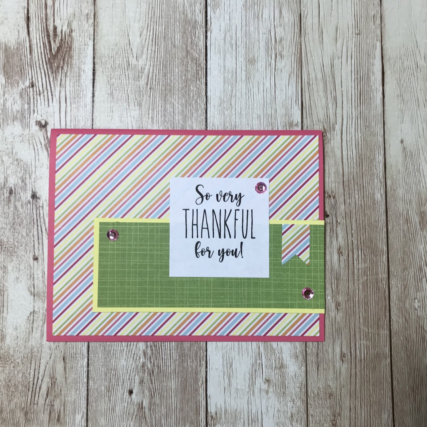 Pink and Green Striped Thankful Card