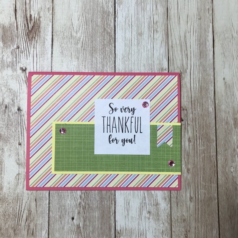 Pink and Green Striped Thankful Card