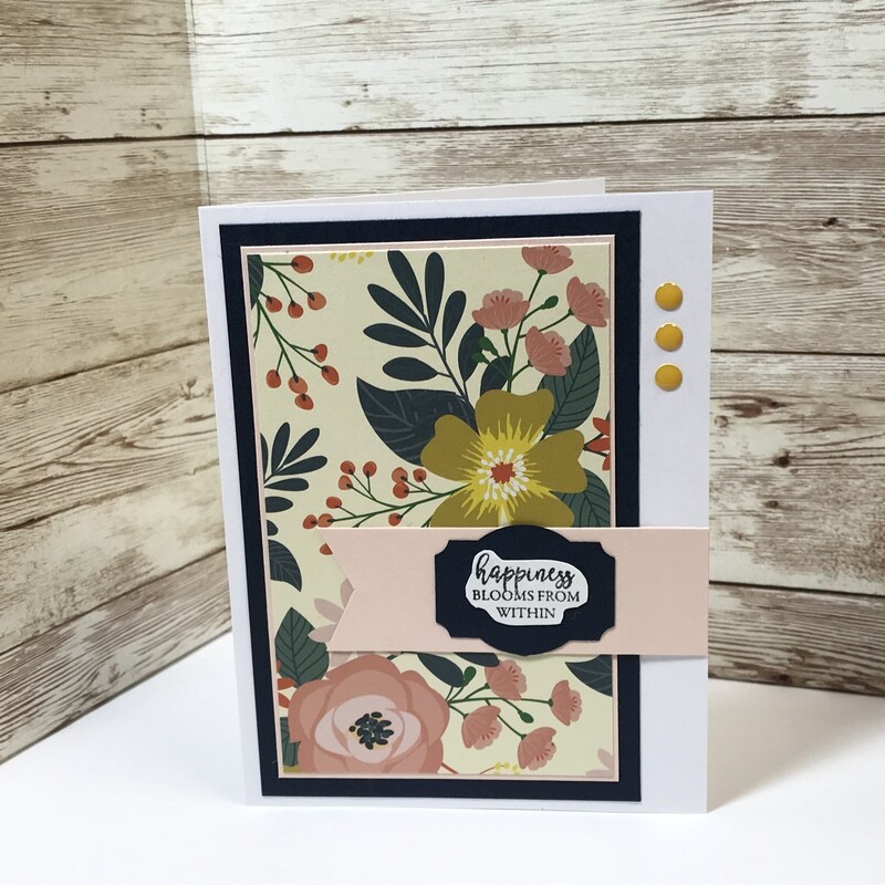 Happiness Blooms Navy and Pink Card