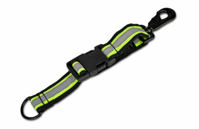 Premium Heavy-Duty ADJUSTABLE Nylon Fire Glove Strap—Extra-Wide Webbing, Quick-Release Buckle, D-Ring Pull w/ Triple Trim Reflective—BLACK