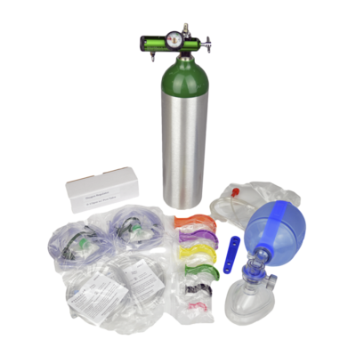 Oxygen Supplies Kit—Aluminum “D” Oxygen Cylinder, Oxygen Regulator, AMBU Bag, Non-Rebreathers, Nasal Cannulas & Berman Airways