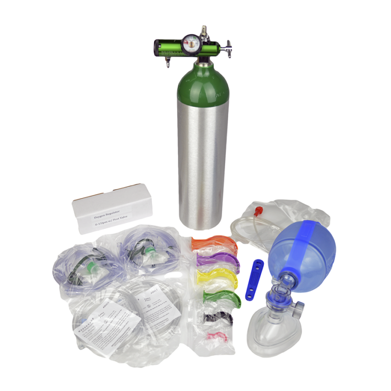 Oxygen Supplies Kit—Aluminum “D” Oxygen Cylinder, Oxygen Regulator, AMBU Bag, Non-Rebreathers, Nasal Cannulas & Berman Airways