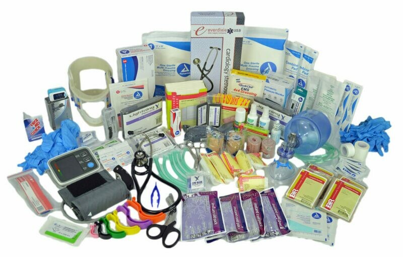 Premium ALS Fill KitāDigital BP Cuff, Cardiology Stethoscope, Pulse Ox, Quick Clot, NPAās, Israeli Bandage, Sutures, Thermometer + Full Trauma Kit Premium ALS Fill KitāDigital BP Cuff, Cardiology Stethoscope, Pulse Ox, Quick Clot, NPAās, Israeli Bandage, Sutures, Thermometer + Full Trauma Kit