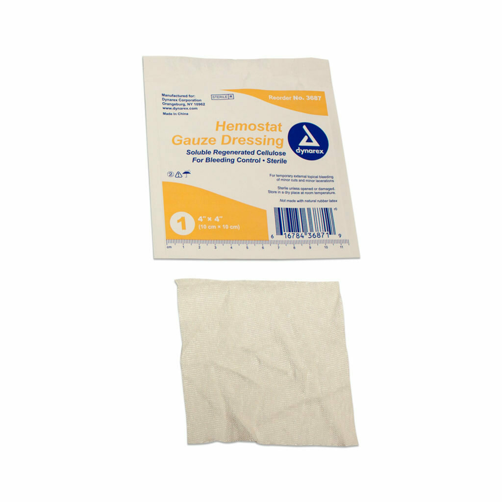 Hemostatic (Blood Stop) Gauze, 4" x 4", One-Ply, Sterile