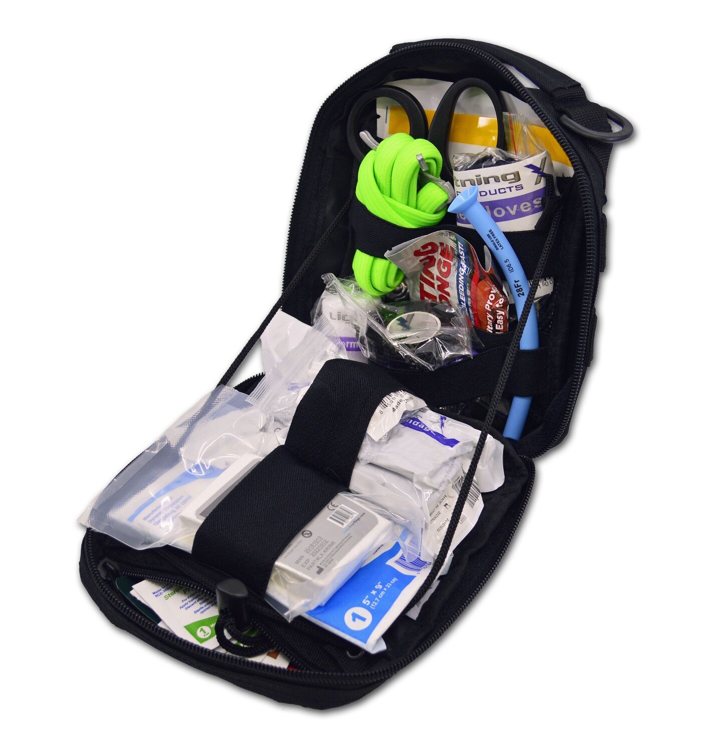 Deluxe Accessory MOLLE Pouch w/ Medical Supply Fill Kit for Gunshot/Hemorrhage Trauma Kit—BLACK