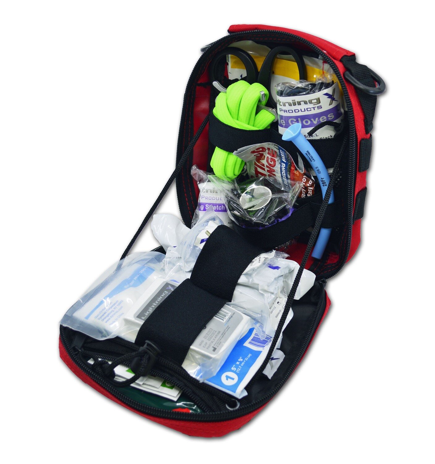 Deluxe Accessory MOLLE Pouch w/ Medical Supply Fill Kit for Gunshot/Hemorrhage Trauma Kit—RED
