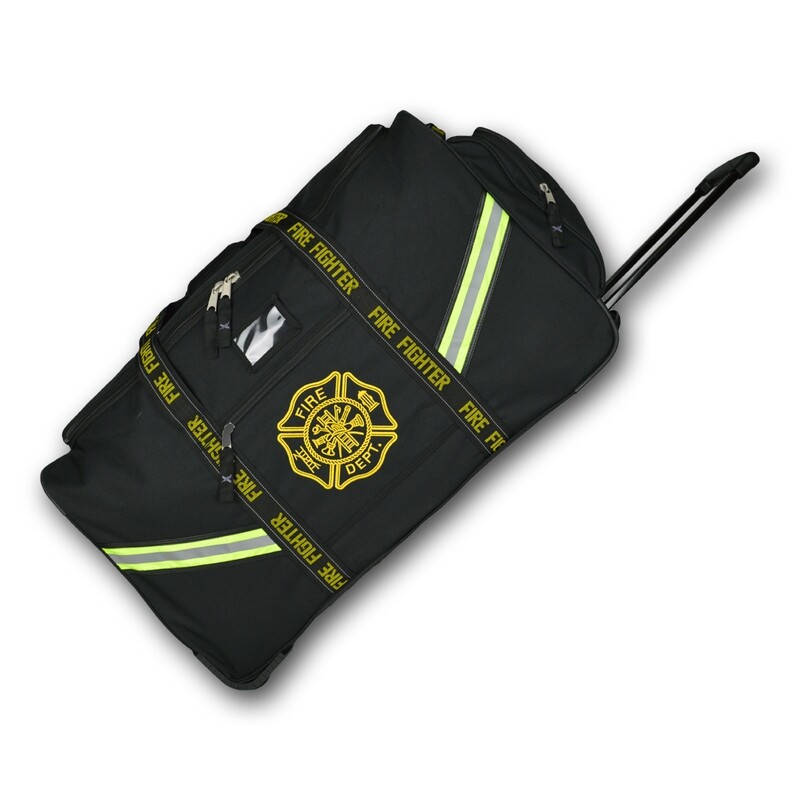 Premium Rolling Turnout Gear Bag; Luggage Style w/ Wheels, Reinforced Bottom & Retractable Handle; Now With Mask Bag & Gear Hooks —BLACK