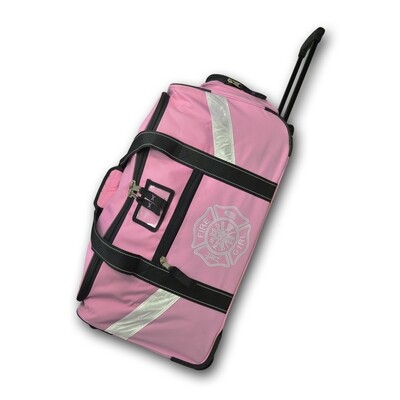 Premium Ladies Turnout Gear Bag; Luggage Style w/ Wheels, Rigid Sides, Reinforced Bottom & Retractable Handle—PINK