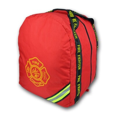 Compact Boot Style Firefighter Turnout Gear Bag w/ Triple Trim Reflective & Maltese Cross Logo—RED
