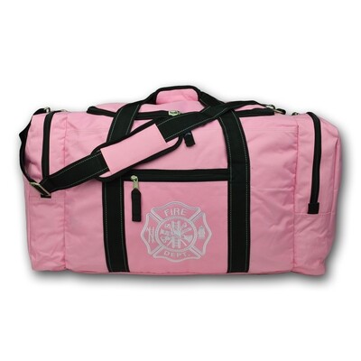 Value Step-In Turnout Gear Bag; Top Load w/ Side Pockets, Shoulder Strap & Fire Girl Maltese Cross Embroidery - PINK