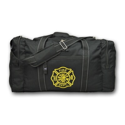 Value Step-In Turnout Gear Bag; Top Load w/ Side Pockets, Shoulder Strap & Maltese Cross Embroidery - BLACK