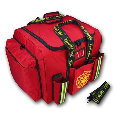 Premium Padded Step-In Turnout Gear Bag w/ Reinforced Bottom, Side Accessory Pockets, Shoulder Strap & Front Operations Pockets