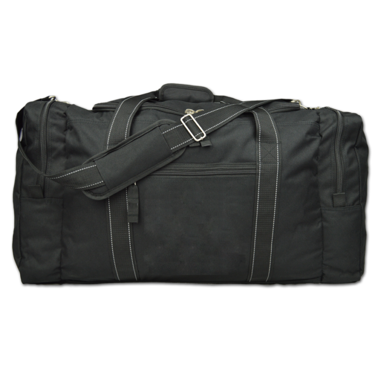 Value Police/Swat General Duffle Gear Bag w/ Top Step-In Flap & Two Side Compartments; For Weekend/Overnight—BLACK