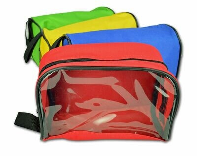 Set of 4 Universal Color Coded Zipper Pouches w/ Clear Vinyl Window, Pockets & Elastic Loops for Medical Bags—Red, Yellow, Green & Blue