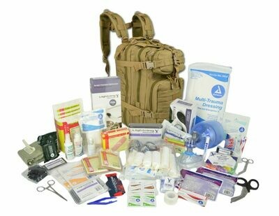 Small Tactical Assault Backpack w/ Trauma & Bleeding Medic Fill Kit—COYOTE TAN