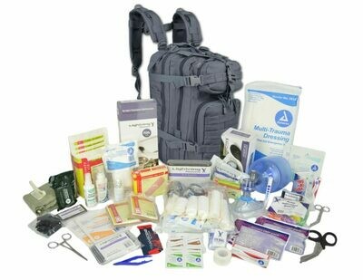 Small Tactical Assault Backpack w/ Trauma & Bleeding Medic Fill Kit—GREY