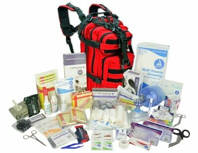 Small Tactical Assault Backpack w/ Trauma & Bleeding Medic Fill Kit—RED