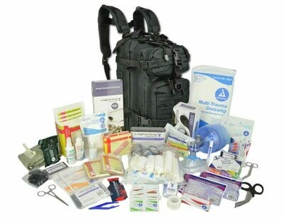 Small Tactical Assault Backpack w/ Trauma & Bleeding Medic Fill Kit—STEALTH BLACK