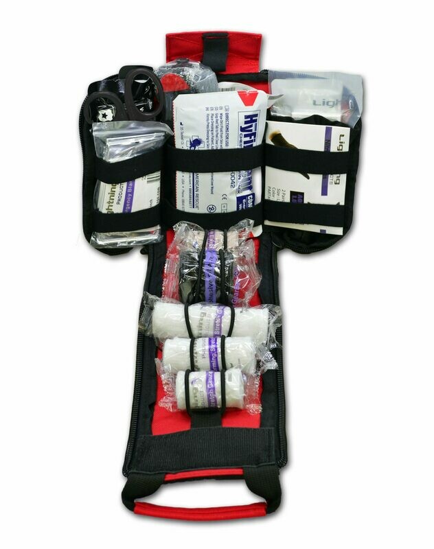 Laser Cut Premium MOLLE Pouch w/ Complete Gunshot & Trauma Fill Kit - RED