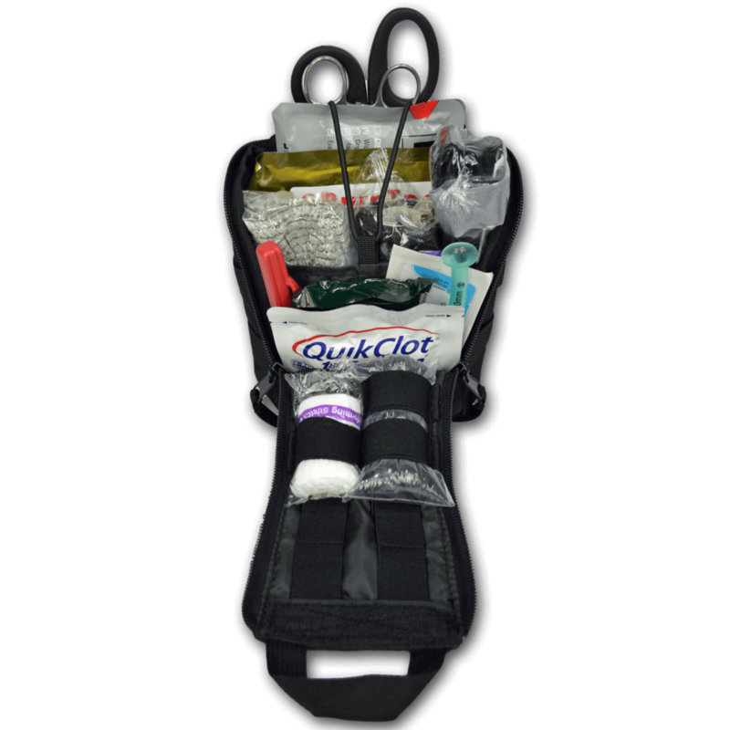 Deluxe Quick Access IFAK Pouch with Drop Down Flap w/ Premium  Gunshot Trauma Kit for Entry/Exit Wounds—BLACK