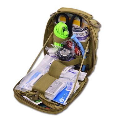 Deluxe Accessory MOLLE Pouch w/ Medical Supply Fill Kit for Gunshot/Hemorrhage Trauma Kit—DESERT TAN