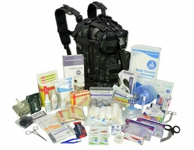 Small Tactical Assault Backpack w/ Trauma & Bleeding Medic Fill Kit—BLACK CAMO