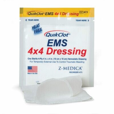 QuikClot 4" x 4" EMS Hemostatic Gauze, Four-Ply, Sterile