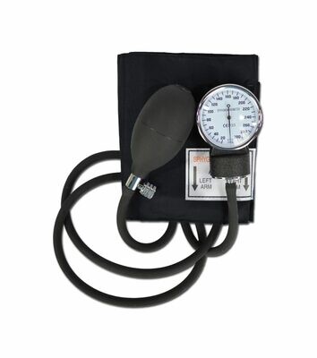 Aneroid Sphygmomanometer (Blood Pressure Cuff) Kit—Nylon Cuff w/ Gauge, Wrench + Vinyl Zippered Carry Case—BLACK