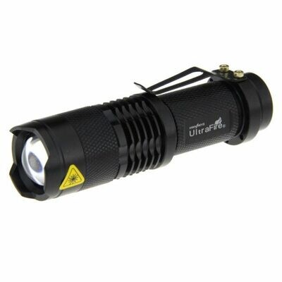Cree LED Tactical Flashlight w/ Zoom & Clip; Uses 1-AA Battery (Not Included) - BLACK