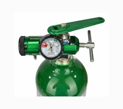 Oxygen Regulator—CGA870 Style w/ Barb Outlet—50psi, 0-15lpm Flow Rate—Includes Wrench—GREEN