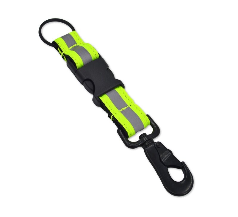 Premium Heavy-Duty Nylon Key Chain Strap, Quick-Release Buckle w/ Triple Trim Reflective & Forced Eye Hook - Black Hardware