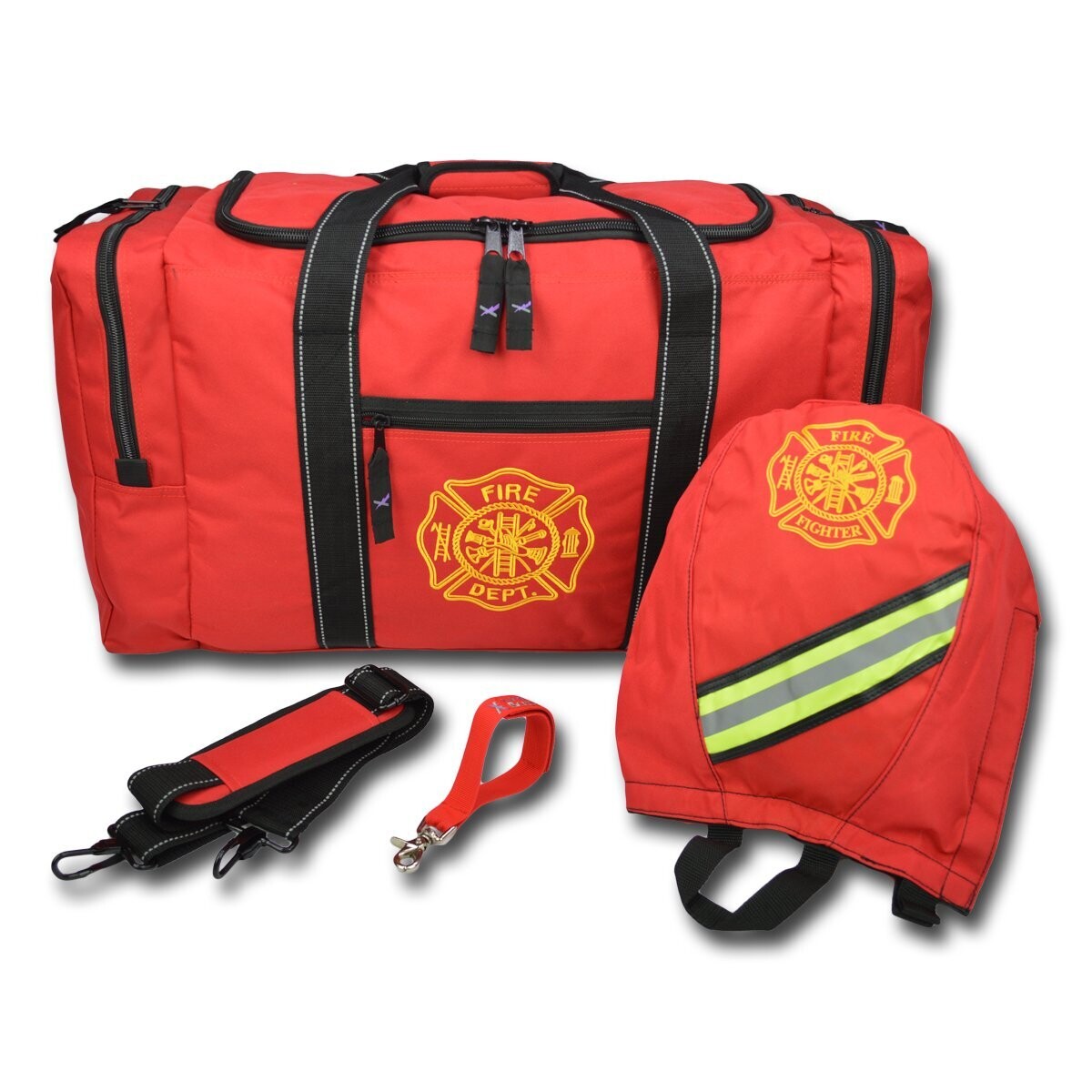 Value Turnout Gear Bag Package—Includes FB40 Turnout Bag w/ Shoulder Strap, FB30 SCBA Mask Bag & FGS Glove Strap, Color: Red