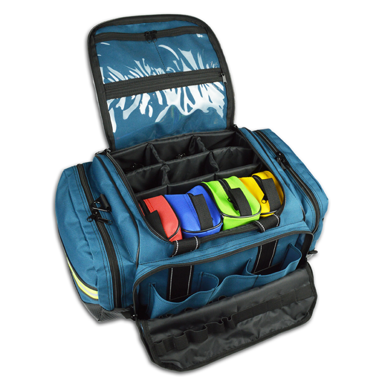 Premium Large Modular EMT Trauma Bag w/ Removable Color-Coded Pouches, Organizer, Triple Trim Reflective,  Reinforced Bottom, Color: Blue