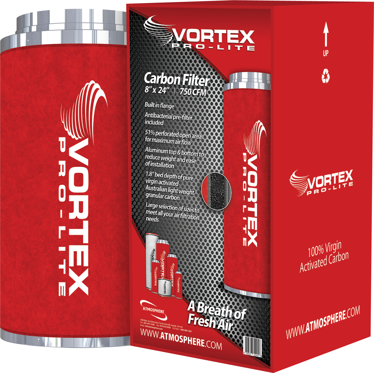 Vortex Pro-Lite Filter 8&quot; x 24&quot; 750 CFM Carbon Filter