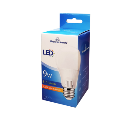 Λάμπα LED E27 Powertech 9W 3000K 810 lm Samsung LED IC Warm White
