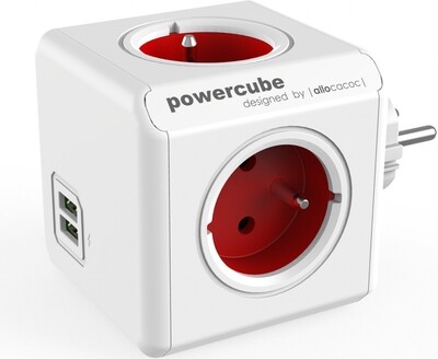Πολύπριζο PowerCube Extended 4 Θέσεων & 2 Θύρες USB Κόκκινο
