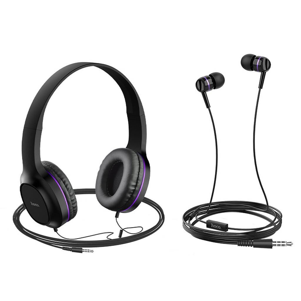 Ενσύρματα Ακουστικά Hoco W24 Stereo με Μικρόφωνο Hi-Res Enlighten και επιπλέον ακουστικά 3.5mm Μωβ
