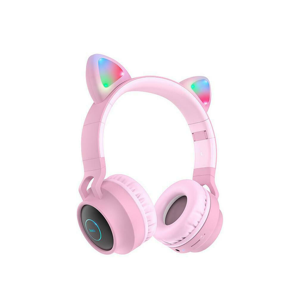 Ασύρματα Ακουστικά Hoco W27 Stereo Cat ear 300mAh Micro SD και AUX Ροζ