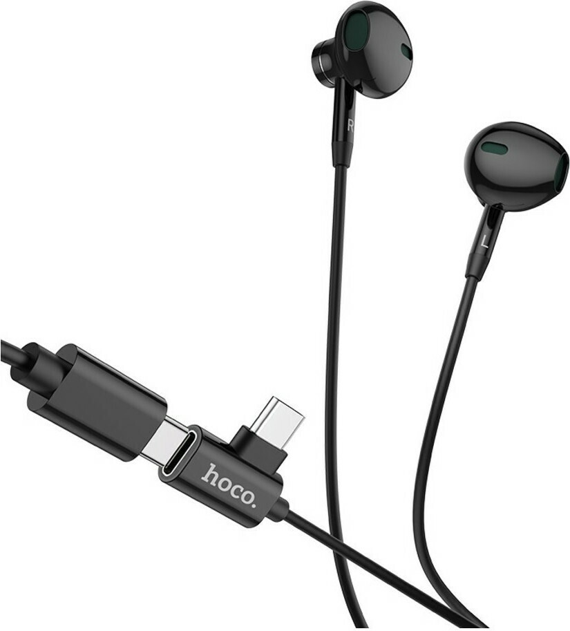 Handsfree Hoco L12 USB-C Hi-Res με Μικρόφωνο, δύο Θήρες USB Πλήκτρο Λειτουργίας και Θύρα Φόρτισης 2A Μαύρα