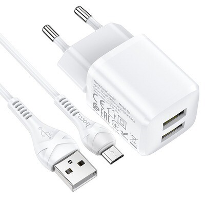 Φορτιστής Σπιτιού Hoco N8 Briar - Θήρες 2xUSB 2.4A - με καλώδιο Micro USB - Άσπρο Φορτιστής Σπιτιού Hoco N8 Briar - Θήρες 2xUSB 2.4A - με καλώδιο Micro USB - Άσπρο
