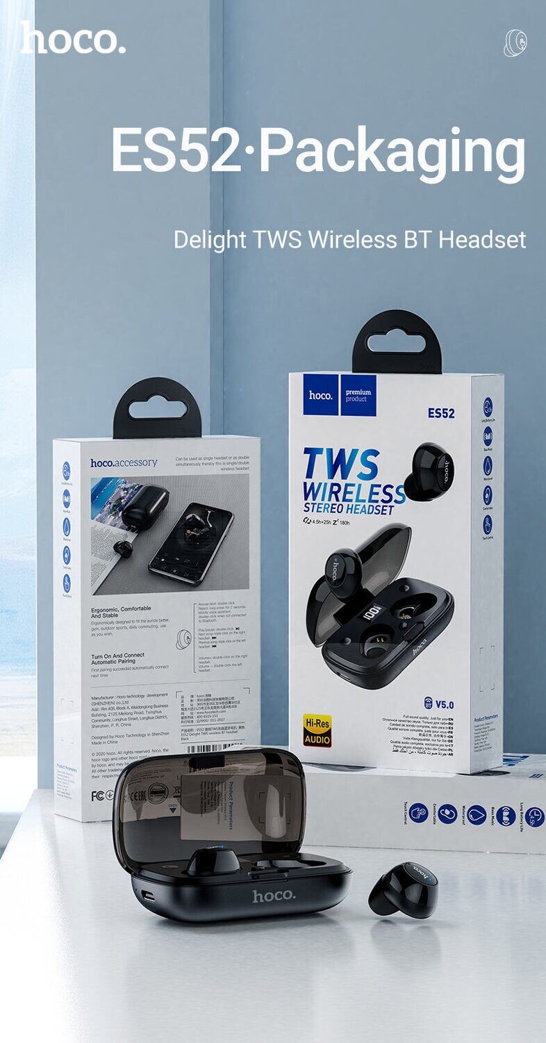 Bluetooth Ακουστικά Hoco TWS ES52 Hi-Res Μαύρα