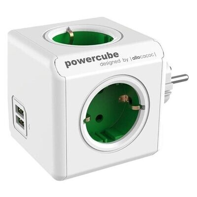 Πολύπριζο PowerCube Extended 4 Θέσεων & 2 Θύρες USB Πράσινο